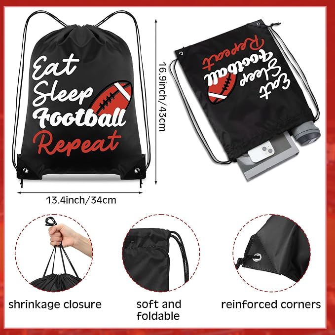 48 Pcs Football Party Favors for Kids Include 12 Football Drawstring Bags, 12 Football Keychain, 12 Silicone Football Bracelets, 12 Mini Stress Ball for Sports Birthday Supplies Decorations