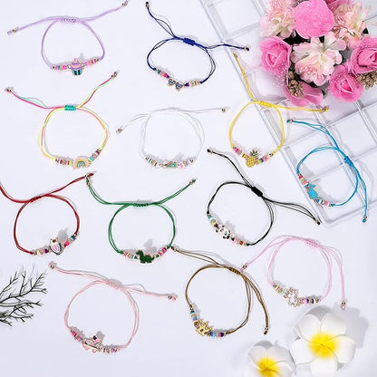 Lorfancy 12 Pcs Kids Girls Bracelets Jewelry Women Unicorn Animal Friendship Bracelet Pendant Teen Toddler Baby Cute Adjustable Multicolor Woven Pretend Play Bracelet