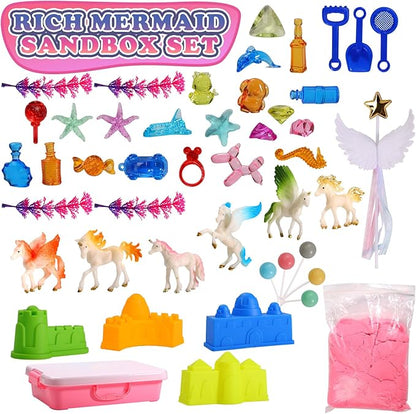GAIETYDIY Unicorn Magic Sand Kit for Girls, Sensory Bins for Toddlers with LED Light, 2.2lbs Sensory Sand, Castle Decoration, Sandbox with lid, Unicorn Play Set, Beach Toy Gift for Kids 3 4 5 6 7 8…