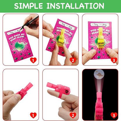 28 Pack Valentines Cards for Kids with LED Finger Lights, Valentines Day Gifts for Kids, Light Up Toys Bulk Valentines Day Cards for Kids Classroom School Exchange Prize Party Favors Set