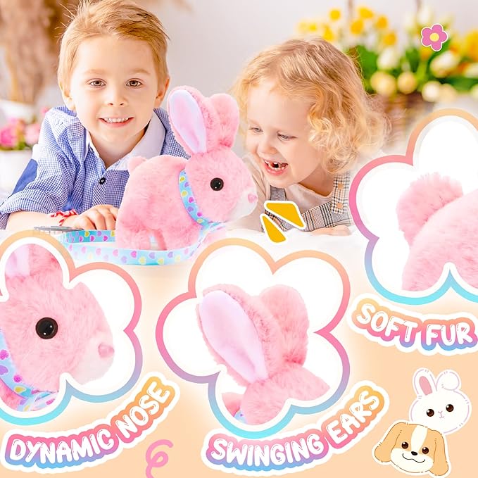 Tagitary Easter Plush Bunny Toys for Kids - Interactive Electronic Rabbit with Sounds, Wiggling Ears, Hopping Motion, Leash - Perfect for Easter, Christmas, or Birthday Gifts