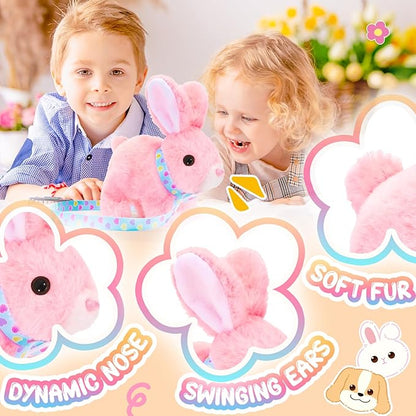 Tagitary Easter Plush Bunny Toys for Kids - Interactive Electronic Rabbit with Sounds, Wiggling Ears, Hopping Motion, Leash - Perfect for Easter, Christmas, or Birthday Gifts