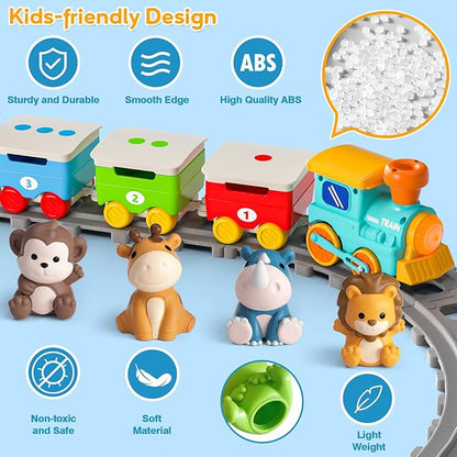 Toddler Toys for 1 2 3 Year Old, Electric Zoo Animal Train Set with Music, Lights & Steam, Montessori Counting, Matching & Sorting Learning Toys, Christmas Birthday Gifts for Baby Boys Girls 18 M+