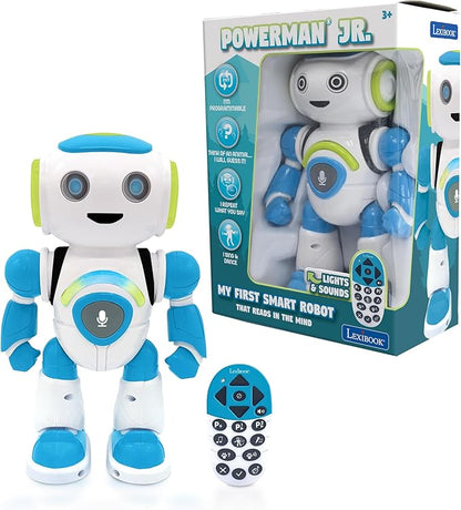 Lexibook - Powerman Jr. Smart Interactive Toy That Reads in The Mind Toy for Kids Dancing Plays Music Animal Quiz STEM Programmable Remote Control Boy Robot Junior Green/Blue - ROB20EN