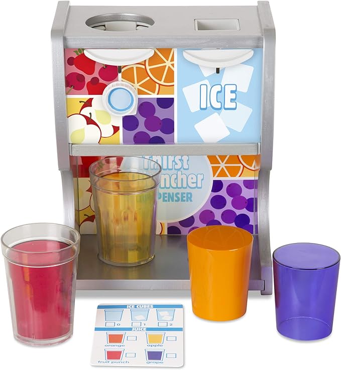 Melissa & Doug Thirst Quencher Wooden Drink Dispenser Pretend Play Set With Cups, Juice Inserts, Ice Cubes Pretend Play Soda Fountain, Food Sets For Kids Kitchen, For Kids Ages 3+ -