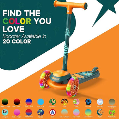3 Wheel Scooter for Kids, Smooth Light Up LED Front Wheels, Wide Anti Slip Deck, Rear Foot Brake, Easy Lean to Steer Maneuvering, Indoor & Outdoor Ride On Toys for Ages 2 Up,