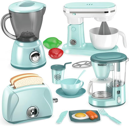 Shemira Play Kitchen Accessories, Pretend Play Kitchen Appliances Toy Set with Coffee Maker, Blender, Mixer, Toaster, Toys for 3 4 5 6 7 8 Year Old, Birthday Gifts for Kids Age 3-5 4-6 6-8 Girls