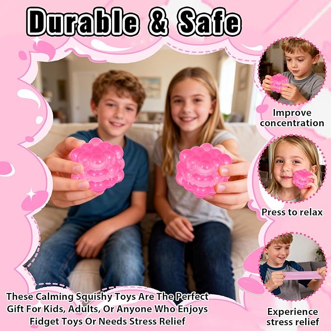 Ice Cube Squishy Fidget Toy, Standard Size 1.96 in Stress Ball for Adults and Kids, Puffwize Soft Textured Sensory Toy with Irregular Shape for Anxiety Relief and Improving Focus(Pink)
