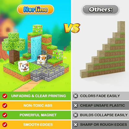 Norline Magnetic Blocks - 100PCS Build Mine Magworld Forest Cottage Set, Kids Building Toys for Boys Girls Age 3-5 4-8 5-7, Construction Craft Sensory Toys Birthday Gifts for 3+ Years Old