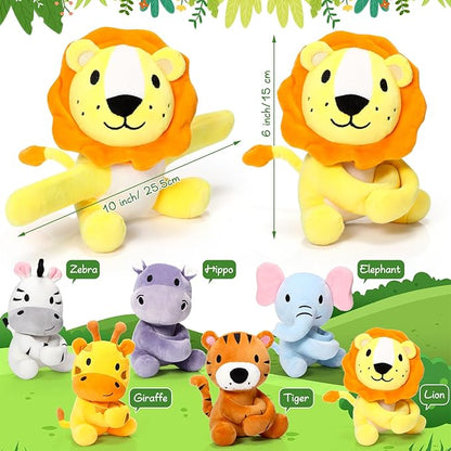 Aoriher 6 Pcs Stuffed Forest Animal Slap Bracelets Bulk 6 Inch Jungle Animals Plush Slap Bracelets Cute Stuffed Animal Slap Bracelets Gifts for Valentine Birthday Baby Shower Party Favor Decorations