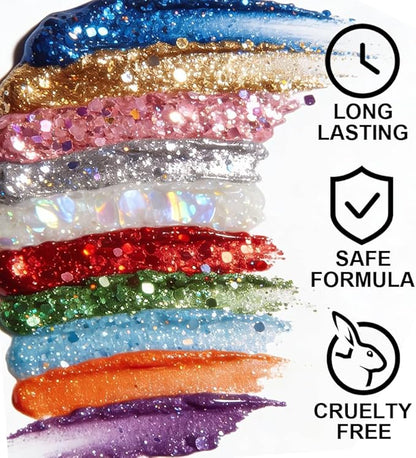 White Face Body Hair Glitter Gel for Women and Kids, Monochrome Holographic Mermaid Sequins Chunky Glitter Paint Makeup for Mardi Gras Halloween Festival Rave Outfits Accessories, 1.7oz, #06