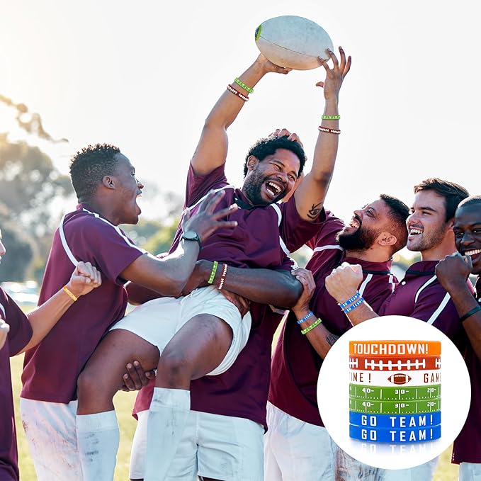 35pcs Football Bracelet, Soft Stretch Football Silicone Wristband Football Party Favors Motivational Wristbands Sports Bracelet for Kids and Adults Sport Theme Birthday Party Supplies Gifts