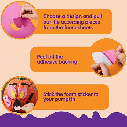 JOYIN 16 Packs Halloween Pumpkin Stickers Foam Craft Kit, Halloween Party Favors for Kids, Party Supplies Arts Activities, Pumpkin Decorating Stickers, Jack O Lantern Face Sticker School Games Gifts