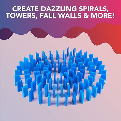 Bulk Dominoes Plastic Bulk 100pcs – Building and Stacking and Chain Reaction Toppling STEAM Toy Blocks for Kids (Blue)