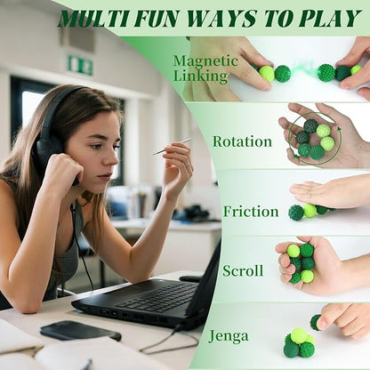 Silicone Magnetic Balls, Fidget Toys for Adults & Teens, 6PCS Stress Balls Sensory Toy, Quiet Magnet Desk Fidgets with Textured, ADHD Anxiety Relief Items, Fun Stocking Suffers Gifts (Green)