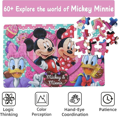 Mickey Mouse Puzzles for Kids Ages 4-8 60 Pieces Puzzles for Kids Ages 3-5 Minnie Mickey Puzzle for Girls and Boys Toys Jigsaw Puzzles in a Metal Box Educational Puzzles (Minnie Mickey 0686)