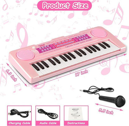 Kids Piano Keyboard Toys, 37 Keys Music Keyboard Piano for Kid with Microphone, Learning Educational Toddler Keyboard Toys for Kids Ages 3-8 (Pink)