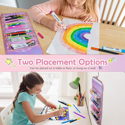 KIDDYCOLOR Unicorn Washable Markers Set 69 pcs with Glitter Pencil Case - Arts and Crafts Coloring Kit for Kids Ages 4-8, Includes Unicorn Stickers - Perfect Gifts for Girls