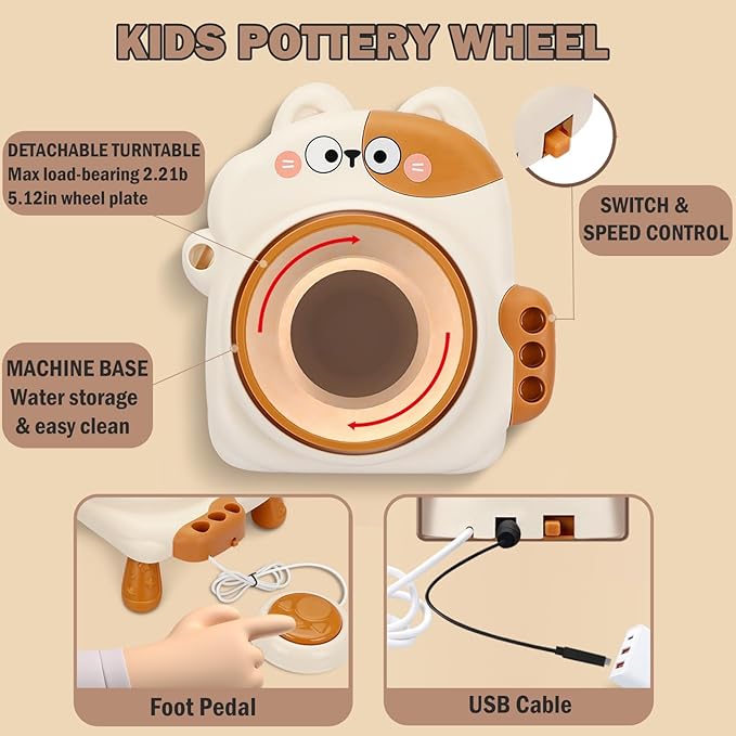 Pottery Wheel for Kids-Clay Sculpting Tools & Painting Kit,DIY Kits Clay Maker for Beginners with 3 Packs Modeling Clays,Birthday Gift for Kids Toys for Girls, Art&Crafts Kits for Kids Ages 8-12