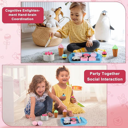 Play Food Sets for Kids Kitchen - Kitchen Accessories for Kids - Toy Food - Pretend Play Plastic Desserts Cake Ice Cream and Donuts - Educational Toy Gift for Toddler, Boys, Girls, Kids