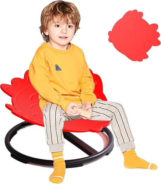 Kids Sensory Swivel Chair - Fish Spinning Chair Seat for Balance, Coordination - Sensory Therapy Stool for Kids with Autism & ADHD - Active Indoor Play Chair for Home & Classroom (Red)