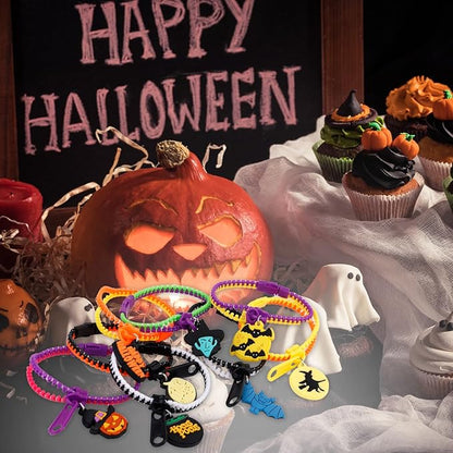 BOXOB Halloween Slap Bracelets, Colorful Halloween Bracelets Friendship Fidget Zipper Bracelet Halloween Party Favors for Birthday Goodie Bags Easter Egg & Pinata Fillers 24 Pack