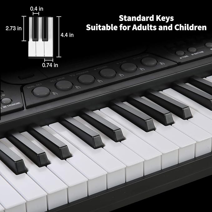 Hricane Keyboard Piano Lighted Keys for Beginner Adults Teens Kids, 61 Key Electronic Music Keyboard with Teaching Modes Powered by USB or Battery with LCD Display Microphone Headphone Jack