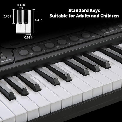 Hricane Keyboard Piano Lighted Keys for Beginner Adults Teens Kids, 61 Key Electronic Music Keyboard with Teaching Modes Powered by USB or Battery with LCD Display Microphone Headphone Jack