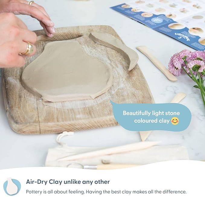 Sculpd Pottery Starter Kit - Complete Air Dry Clay Beginner Set for 2 Adults: Includes Sculpting Tools, Gloss Varnish, Paint Brushes, Guide, Video Tutorials & More - Date Night Gift, Arts Crafts Hobby