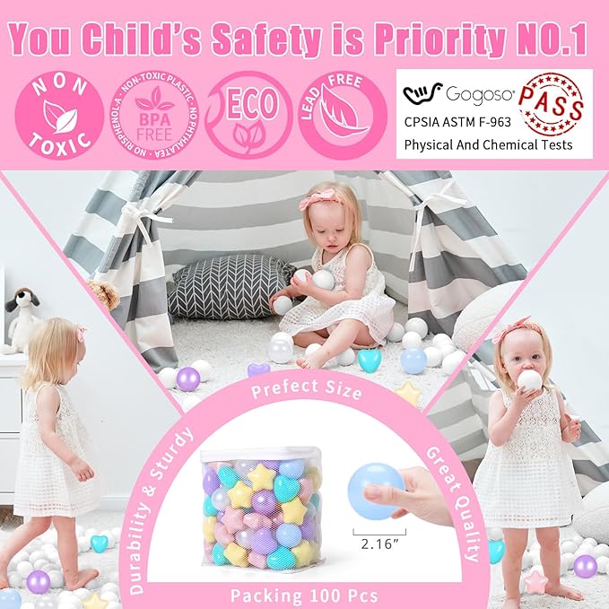 GOGOSO Shape Ball Pits Balls, Star Heart Plastic Play Balls for Toddlers Kids Children, DIY Giant Friendship Bracelet Banner