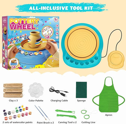 TingingYuli Pottery Wheel for Kids with Clay Kit - Arts and Crafts for Kids Ages 6-8 8-12, Complete Pottery Kit with Air Dry Clay and Painting Tools, Easter Christmas Birthday Gift for Boys Girls