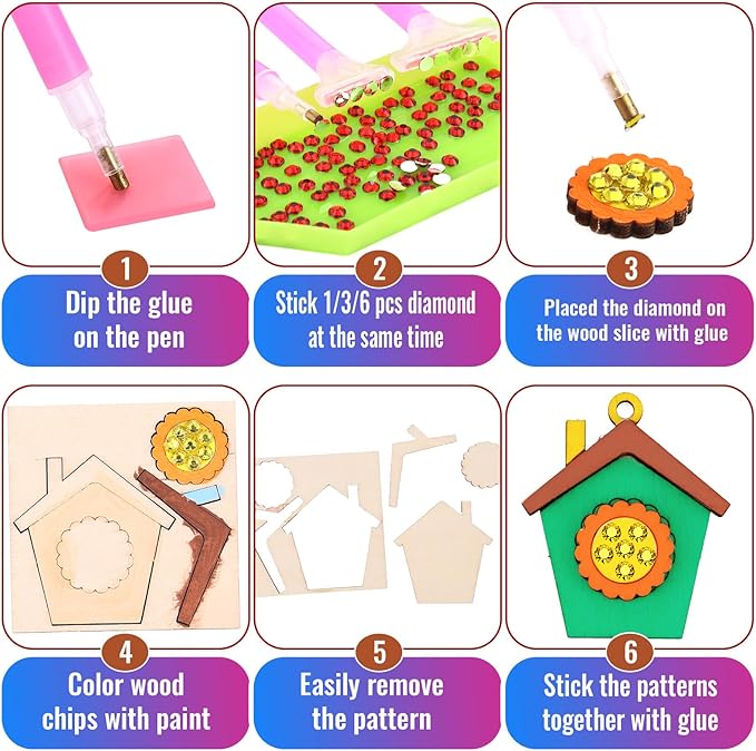 36 Pcs Wooden Magnets DIY Kit Wooden Art Craft Hanging Ornament Painting Craft Kit Gifts for Kids Boy Girl Easter Crafts Toys Basket Goodie Bag Stuffers