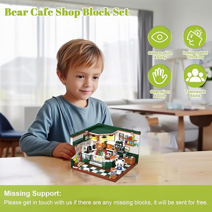 Friends House Building Block Set, Bear Cafe Shop Business City View Small Brick Model, Mini Construction Toy, Hobbies Christmas Birthday Gift for Teens Children Kids Boys Girls 6+, 527pcs