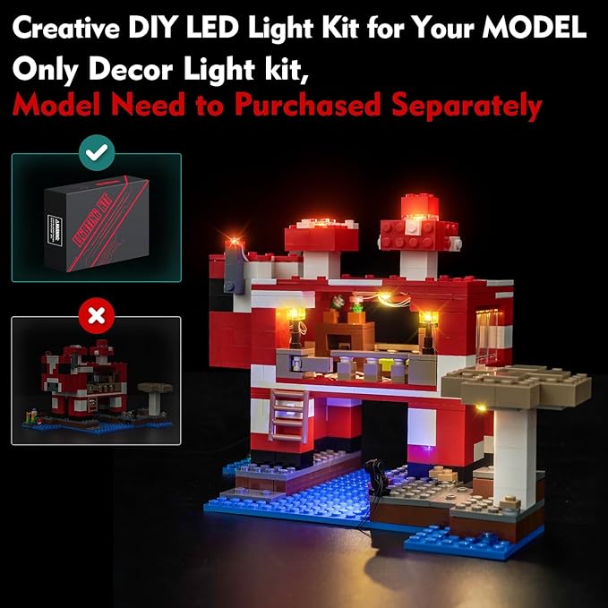 LocoLee Light kit Compatible with Lego The Mooshroom House - No Model Only Light, LED Lighting Accessories Compatible with Lego Moo Mushroom House 21270