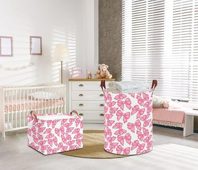 NTAOHAMPER Laundry Hamper,Laundry Basket,Baby Nursery Hamper,Waterproof Storage Bin,Clothes Organizer Basket,Room Decor(Big Bowknot)