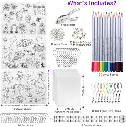 POPMISOLER 183 Pieces Shrink Plastic Kit DIY Ornaments or Creative Craft DIY Accessories Kit for All Ages Great Gift