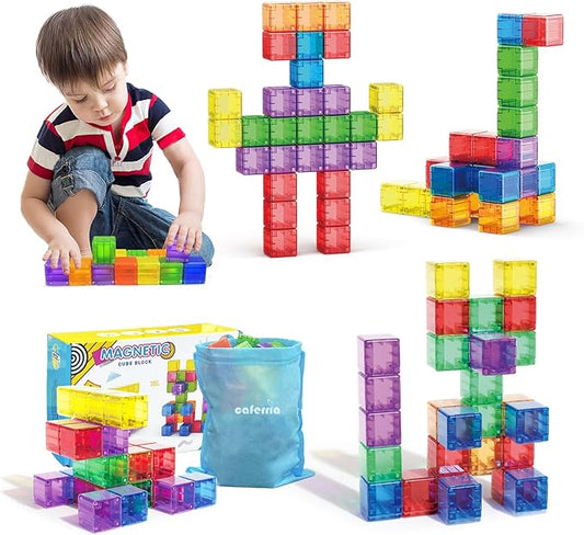 48PCS Magnetic Blocks - 1.38 inch Building Blocks for Toddlers, STEM Building Toys for Kids, Montessori Toys for 2 3 4 5 6+ Year Old, Magnet Sensory Travel Toys Christmas Birthday Gifts for Boys Girls