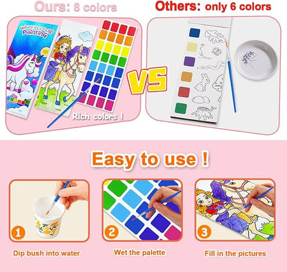 BAOXUE 5PCS Water Color Paint Sets for Kids, Pocket Watercolor Painting coloring Book, Paint With Water Books for Kids Ages 4-8, Art Craft Set for Girls Boys Drawing with Brush