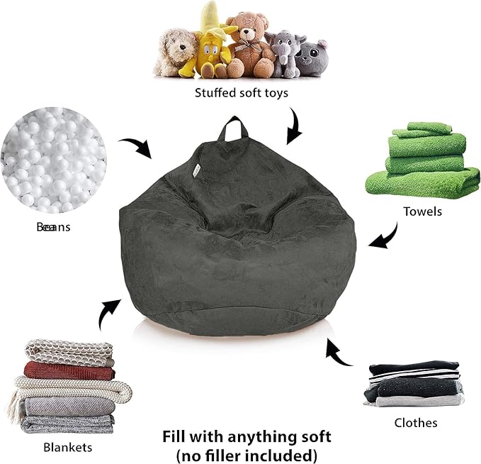 Bean Bag Stuffed Animal Storage Or Cover | No Filler | Extra Large | for Adults Or Kids | Double Stitched | Durable Zipper | Premium Microsuede