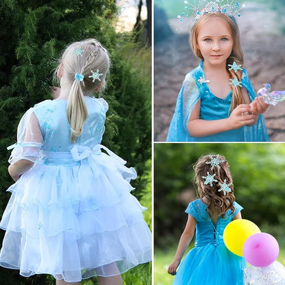 LiYiQ 122Pcs Winter Snow Themed Party Favors with Drinking Straws Slap Bracelets Stamps Stickers Hair Clip Hair Scrunchies Gift Bags for Kids Girls Snowflake Party Favors Baby Shower Party Supplies