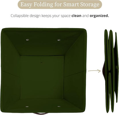 DECOMOMO Storage Bins, Cube Storage Bin with Labels, Fabric Storage Cubes for Shelves (10.5" x 11" / 6pcs, Olive Green)