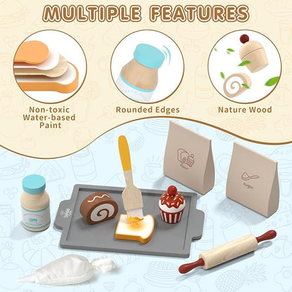 Lehoo Castle Play Food Set for Kids Kitchen, Play Kitchen Accessories Wooden, Kids Baking Set for Boys, Toys Cupcakes and Cookie Maker for Kids, Preschool Cooking Toys for Toddlers Boys Girls Ages 3+