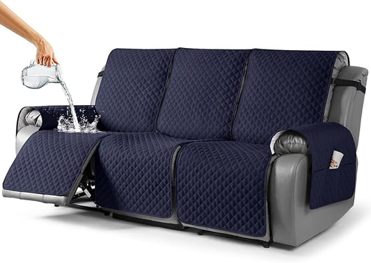 TAOCOCO Waterproof Recliner Couch Covers Sofa Slipcover for 3 Cushion Couch, Pet Sofa Cover for 3 Seat Recliner, Washable Reclining Sofa Cover Furniture Protector with Straps(3 Seater, Dark Blue)
