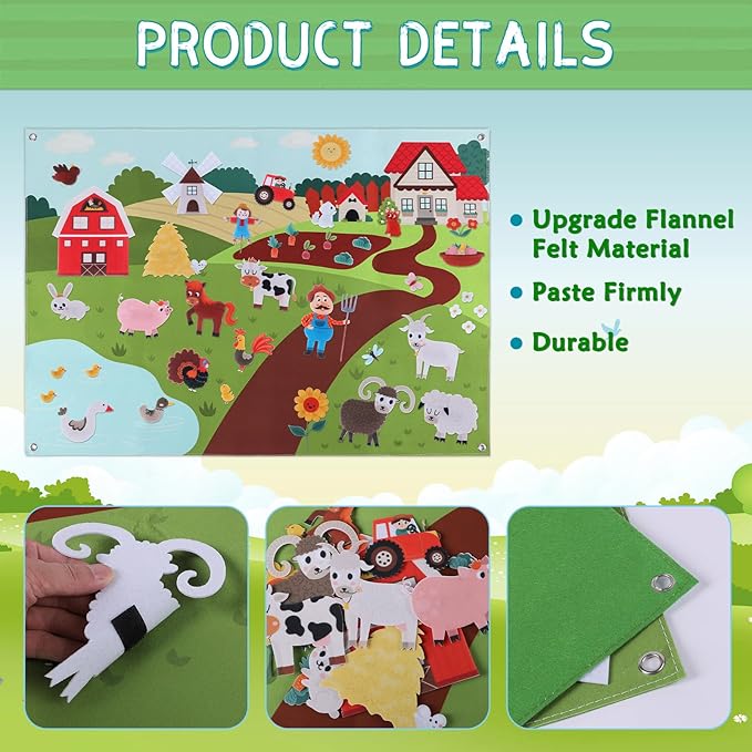 HomeMall Farm Animals Felt Board, 3.5 Ft Farmhouse Themed Felt Board for Toddlers, Preschool Early Learning Toy, Interactive Storytelling Wall Hanging Play Kit Gift for Toddlers Childrens