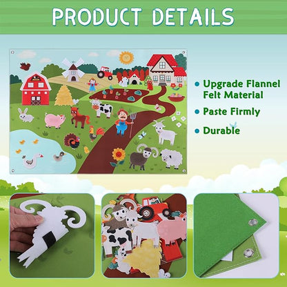 HomeMall Farm Animals Felt Board, 3.5 Ft Farmhouse Themed Felt Board for Toddlers, Preschool Early Learning Toy, Interactive Storytelling Wall Hanging Play Kit Gift for Toddlers Childrens