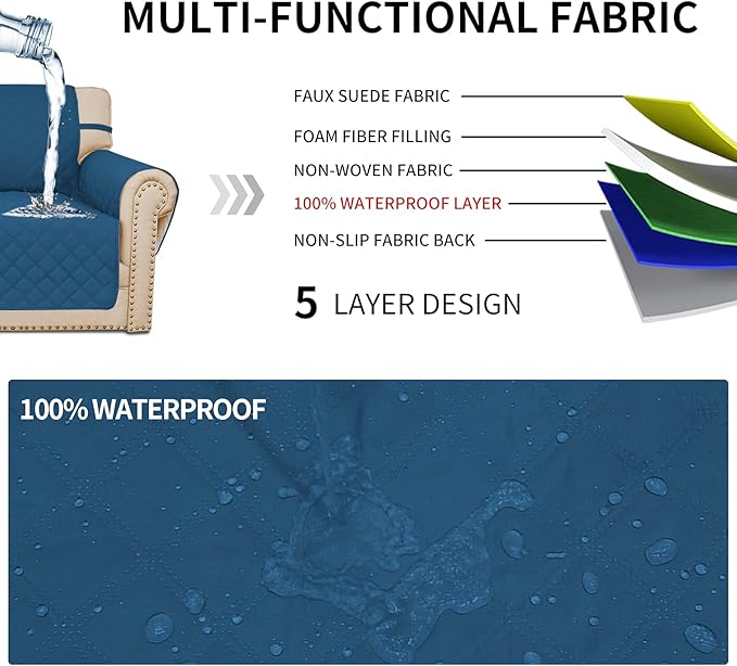 Easy-Going Sofa Slipcover Waterproof Sofa Cover Couch Cover for 4 Cushion Couch with Elastic Straps Washable Non-Slip Furniture Protector Cover for Pets, Dogs, Cat (XX-Large, Peacock Blue)