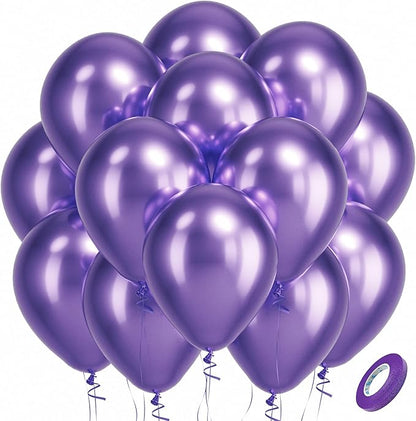 Bezente Metallic Purple Latex Party Balloons - 100 Pack 12 inch Round Helium Chrome Purple Balloons for Bachelorette Princess Wedding Engagement Birthday Party Decorations