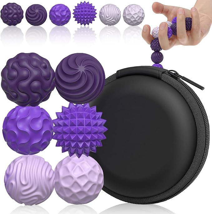 Silicone Magnetic Balls, Fidget Toys for Adults & Teens, 6PCS Stress Balls Sensory Toy, Quiet Magnet Desk Fidgets with Textured, ADHD Anxiety Relief Items, Fun Stocking Suffers Gifts (Purple)