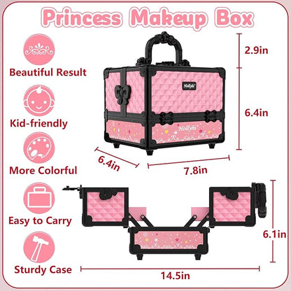 Hollyhi 59Pcs Kids Makeup Kit for Girl, Washable Play Makeup Toys Set for Dress Up, Beauty Vanity Set with Cosmetic Case Birthday Toys for Girls 3 4 5 6 7 8 9 10 11 12 Year Old Kids Toddlers ( Pink )