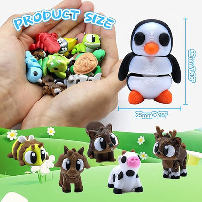 50 Pcs Mini 3D Printed Animals Figurines Set, 3D Printed Toys for Kids, Easter Basket Stuffers for Boys and Girls, School Classroom Prizes, Party Favors, Flexible Articulated Fidget Toys